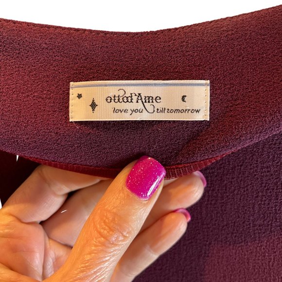 OTTOD'AME BURGUNDY CREPE MINI DRESS,  3/4 SLEEVES & POCKETS, STRAIGHT CUT SIZE 8 - Picture 4 of 7